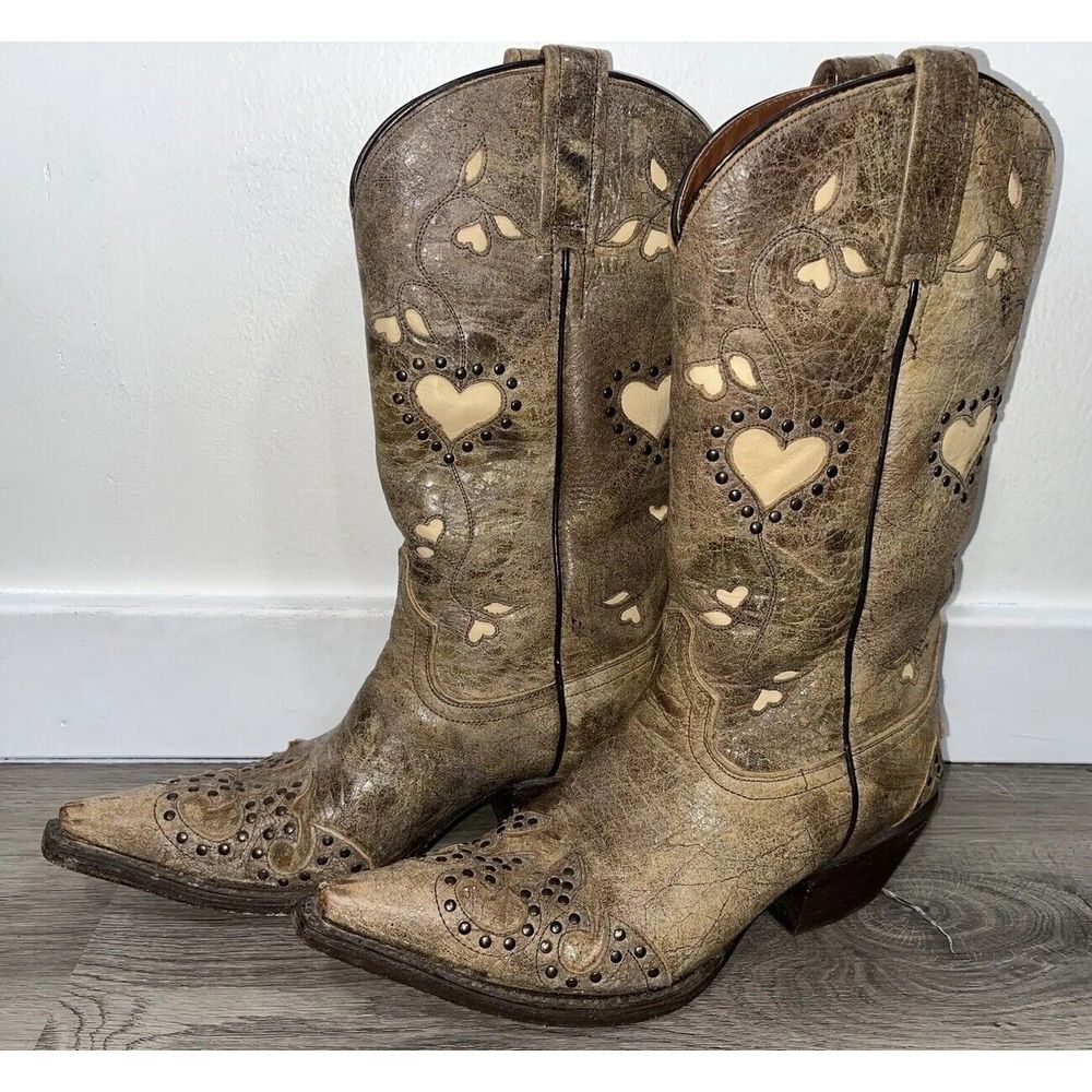 Eight Second Angel Belle Heart Boots Brown Size 7.5 Leather Women's